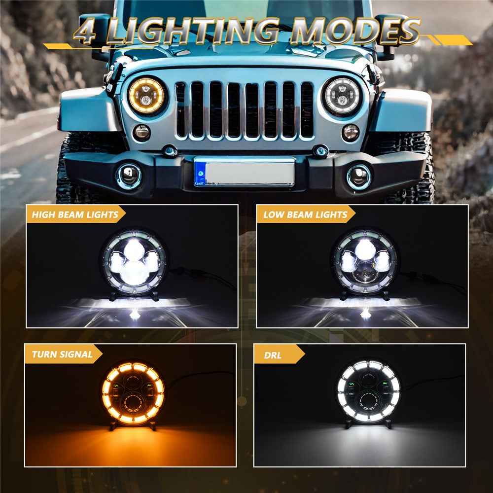 7 Inch Square Angel Eye LED Headlight for Motorcycle Off Road Vehicle DRL Turn Signal High Low Beam Headlamp