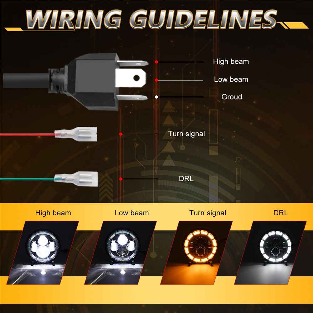 7 Inch Square Angel Eye LED Headlight for Motorcycle Off Road Vehicle DRL Turn Signal High Low Beam Headlamp