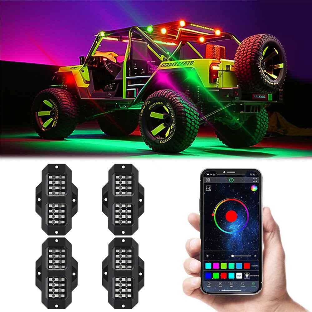 G1 4 In 1 RGB Car Underglow Light Music Sync Bluetooth-Compatible LED Rock Light Kit for SUV Truck