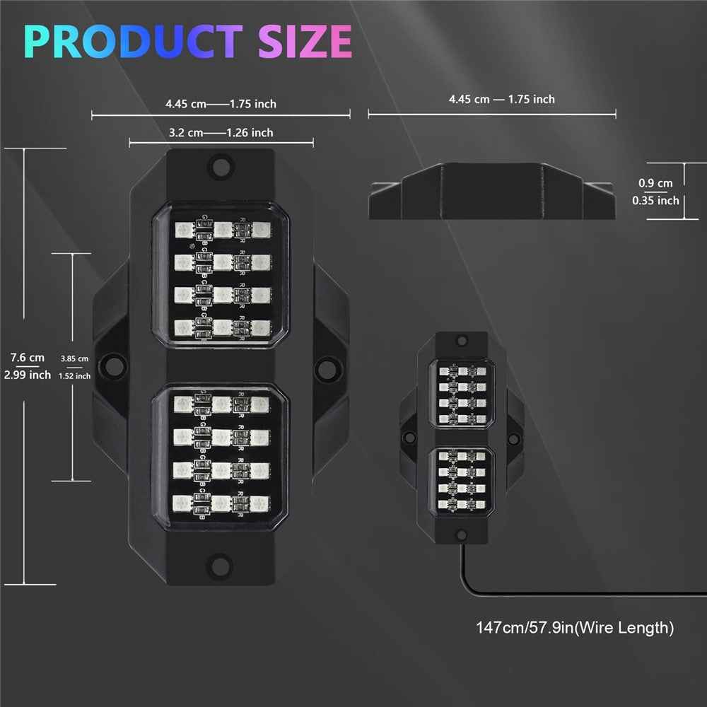 G1 4 In 1 RGB Car Underglow Light Music Sync Bluetooth-Compatible LED Rock Light Kit for SUV Truck