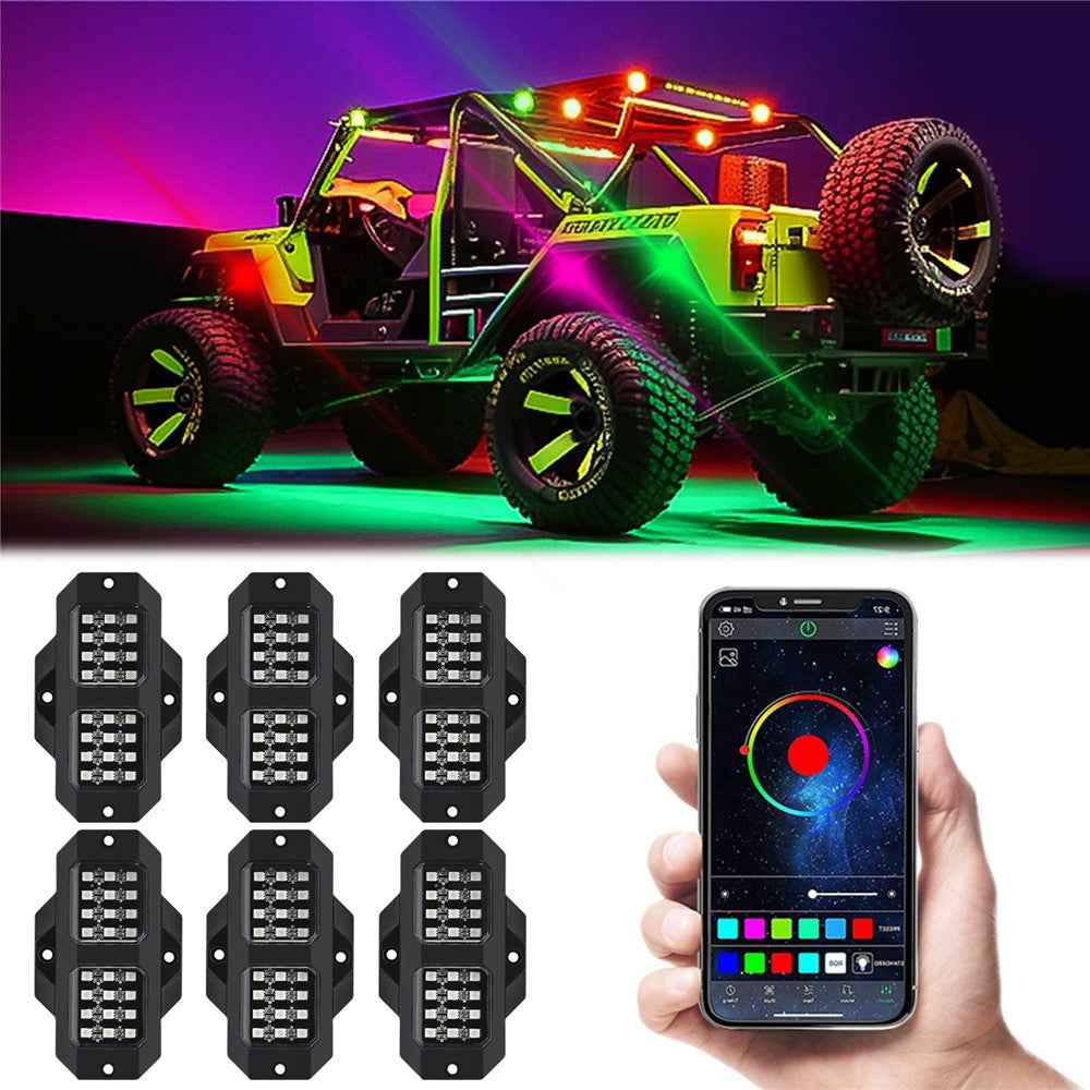 G1 6 In 1 RGB Car Underglow Light Music Sync Bluetooth-Compatible LED Rock Light Kit for SUV Truck