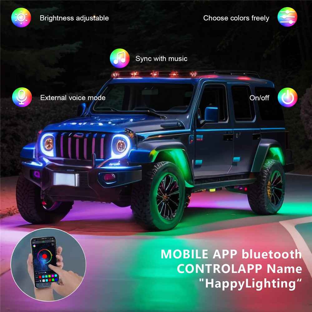 G1 6 In 1 RGB Car Underglow Light Music Sync Bluetooth-Compatible LED Rock Light Kit for SUV Truck