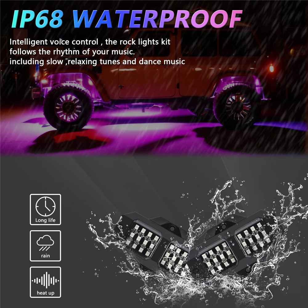 G1 6 In 1 RGB Car Underglow Light Music Sync Bluetooth-Compatible LED Rock Light Kit for SUV Truck