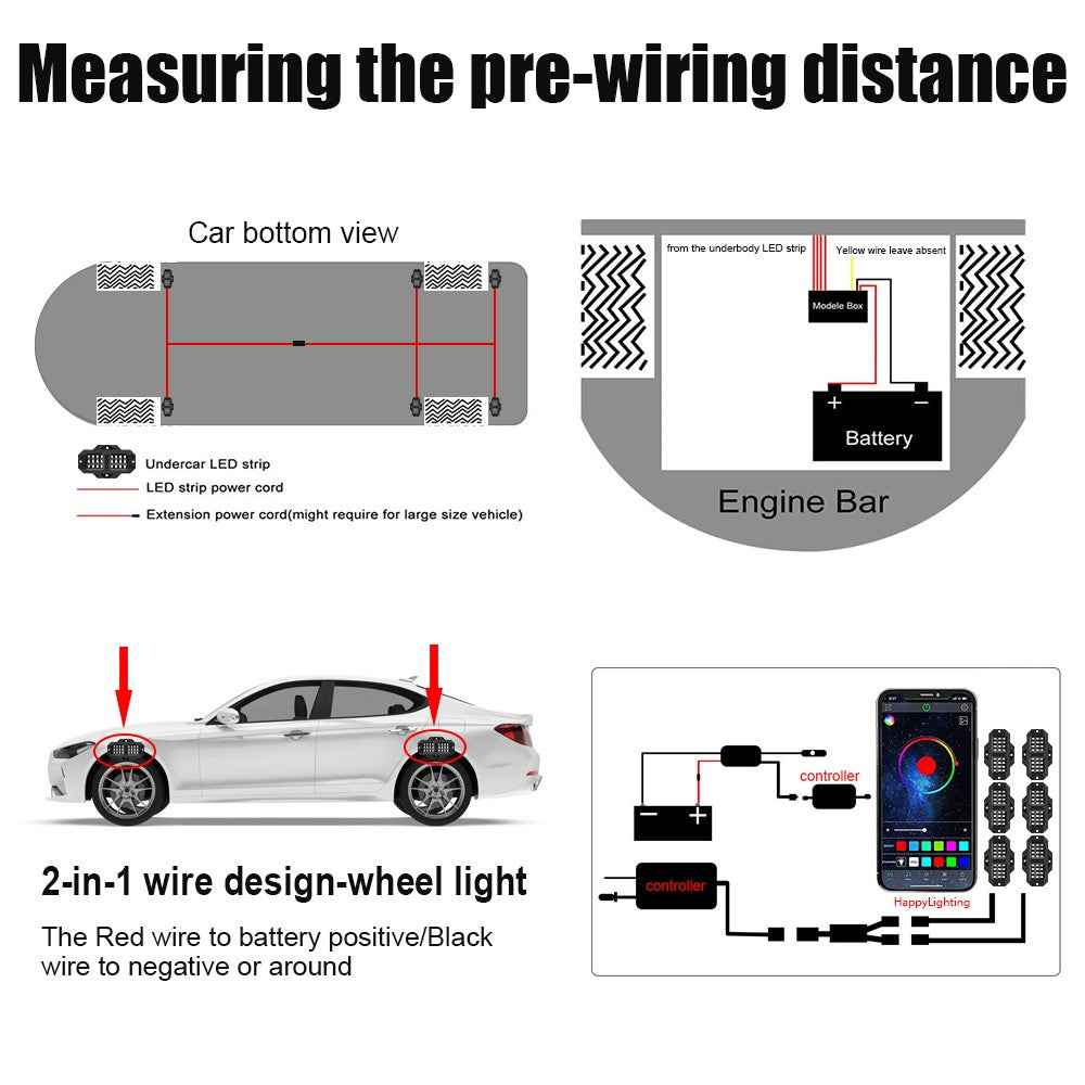 G1 6 In 1 RGB Car Underglow Light Music Sync Bluetooth-Compatible LED Rock Light Kit for SUV Truck