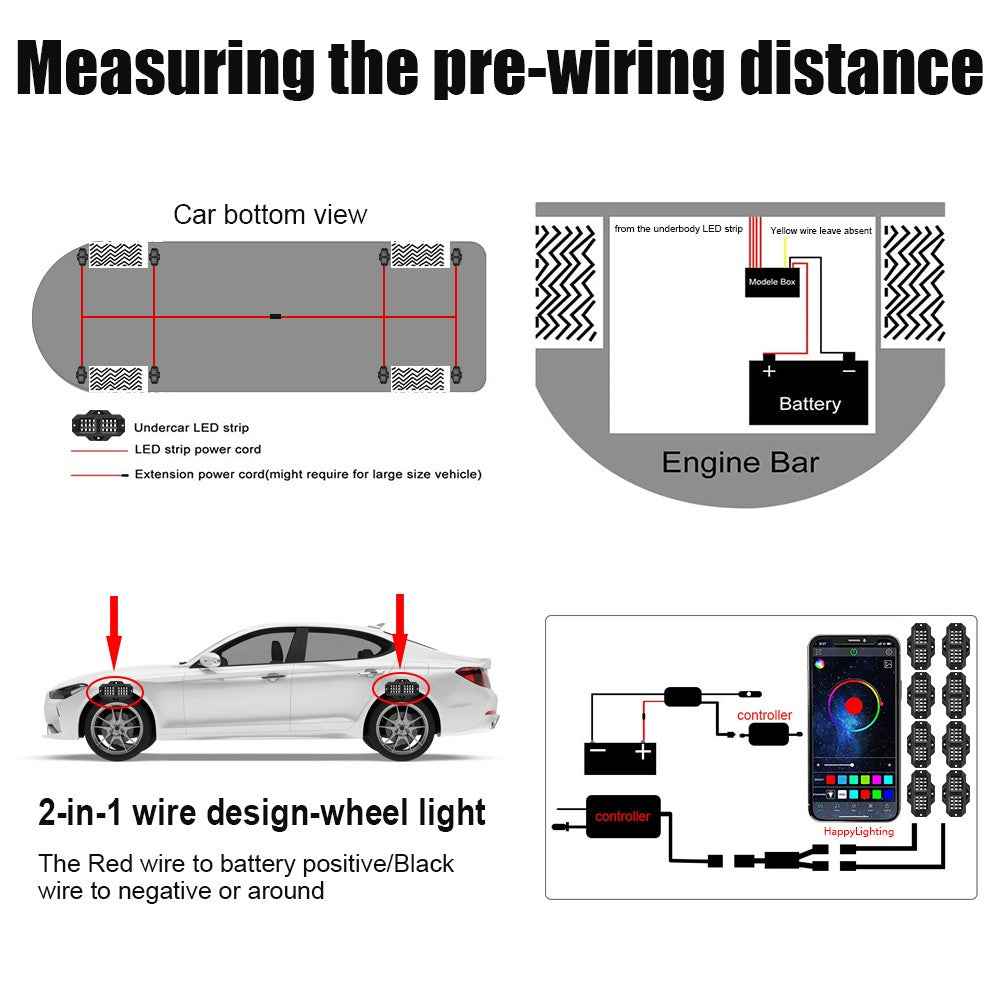 G1 8 In 1 RGB Car Underglow Light Music Sync Bluetooth-Compatible LED Rock Light Kit for SUV Truck