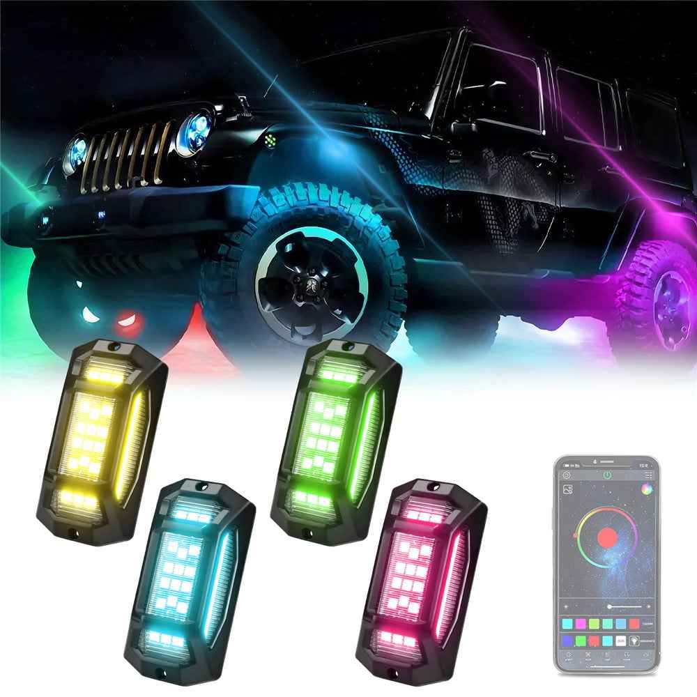 G6 4 In 1 LED Car Underglow Lights RGB Rock Lights Music Sync Atmosphere Lamp for Off Road Vehicles