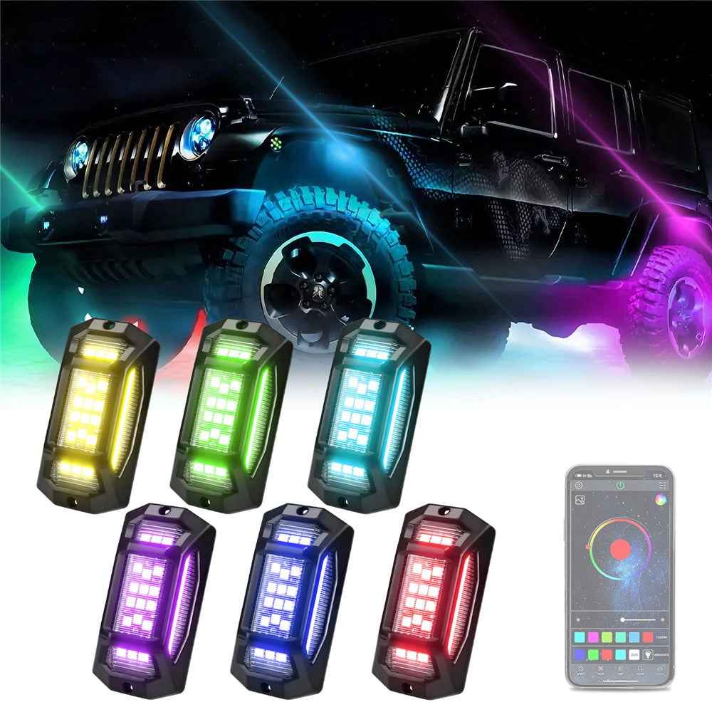 G6 6 In 1 LED Car Underglow Lights RGB Rock Lights Music Sync Atmosphere Lamp for Off Road Vehicles