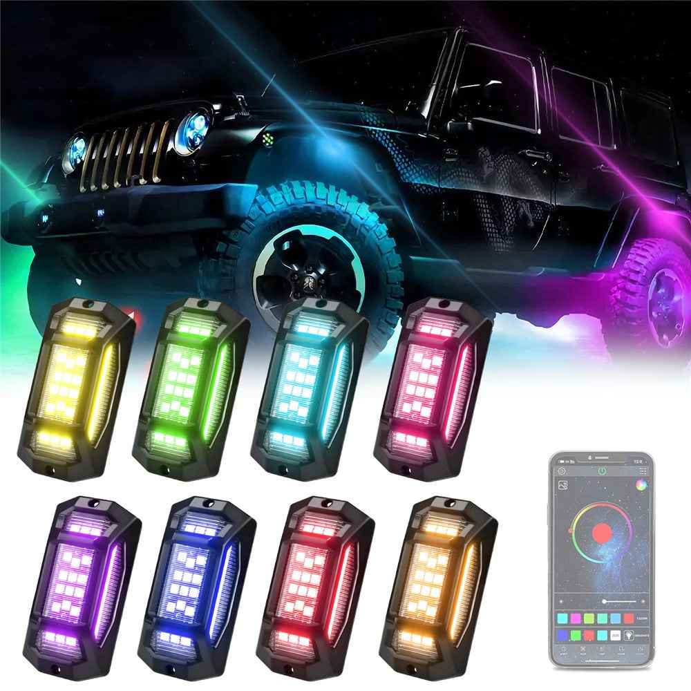 G6 8 In 1 LED Car Underglow Lights RGB Rock Lights Music Sync Atmosphere Lamp for Off Road Vehicles
