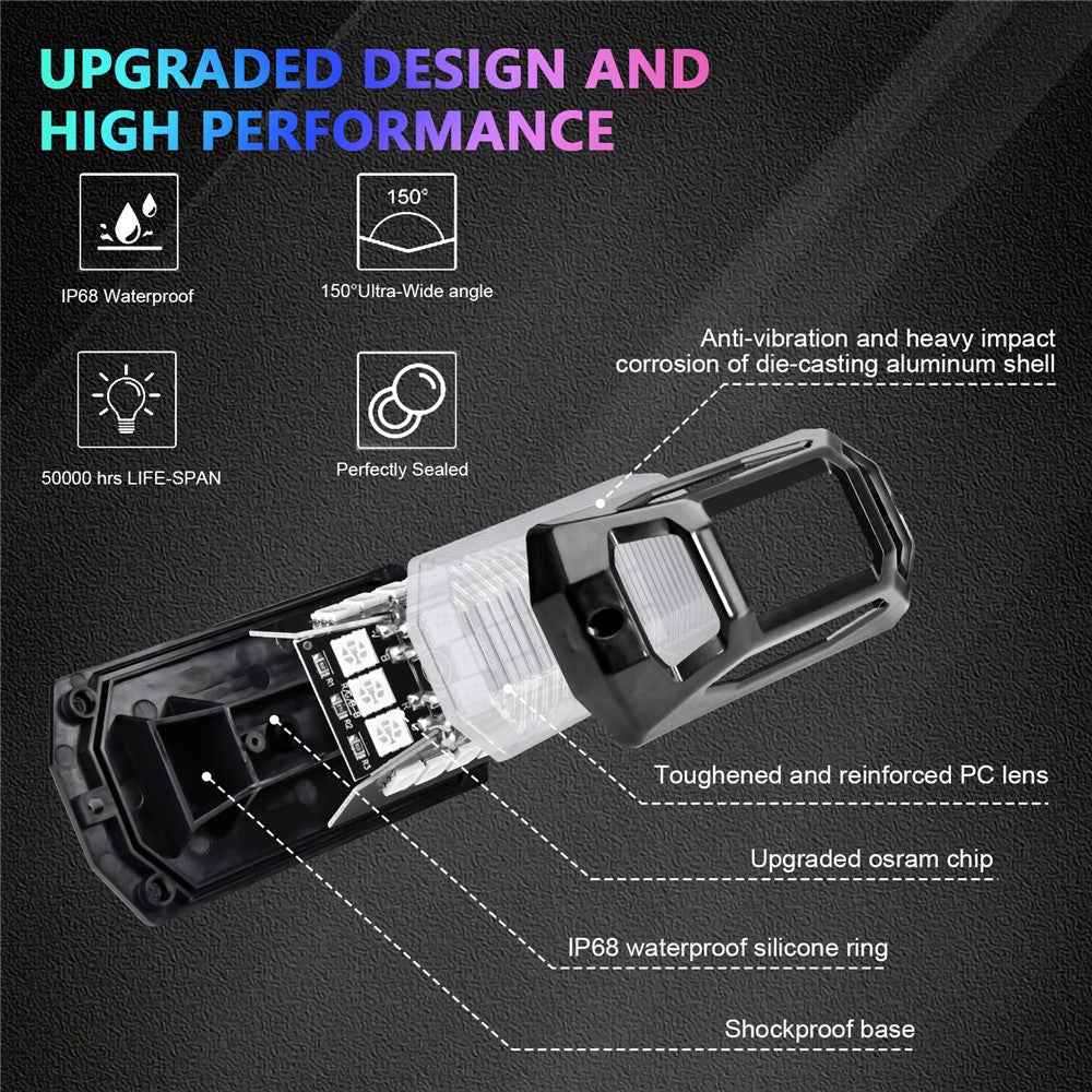 G6 8 In 1 LED Car Underglow Lights RGB Rock Lights Music Sync Atmosphere Lamp for Off Road Vehicles
