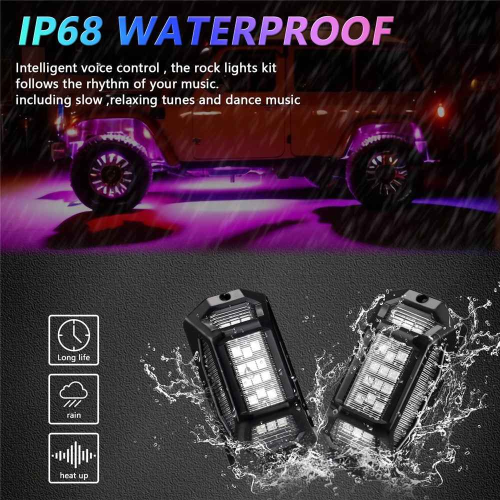 G6 8 In 1 LED Car Underglow Lights RGB Rock Lights Music Sync Atmosphere Lamp for Off Road Vehicles