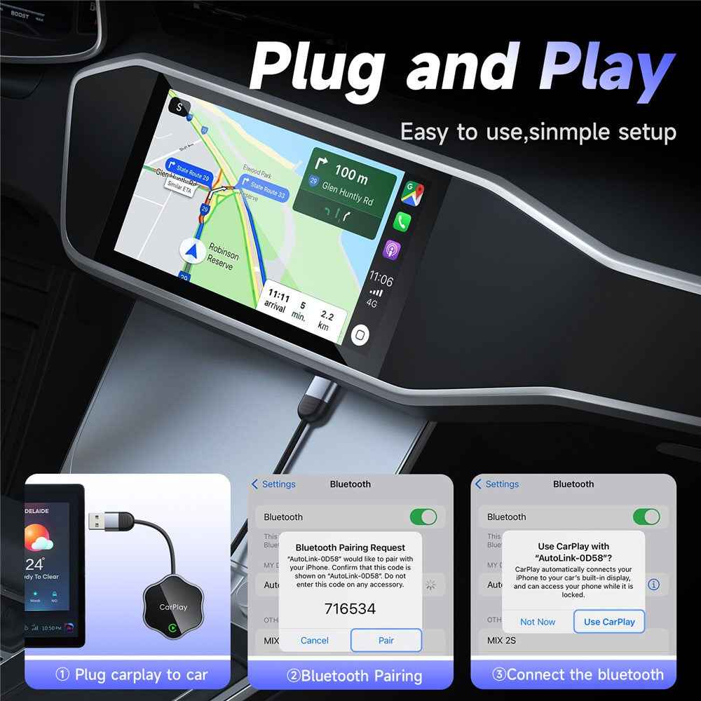 2 in 1 Wireless CarPlay Android Auto Adapter For iP  /  Android Phones Upgrade Wired to Wireless For Built-In CarPlay  /  Android Auto Cars