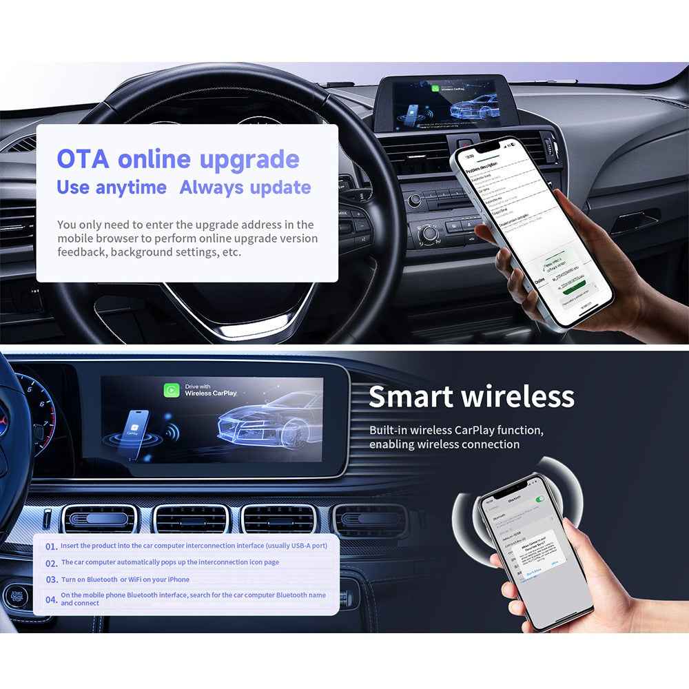 2 in 1 Wireless CarPlay Android Auto Adapter For iP  /  Android Phones Upgrade Wired to Wireless For Built-In CarPlay  /  Android Auto Cars
