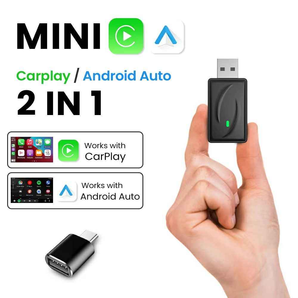 Wireless CarPlay Android Auto 2 in 1 Adapter for Car Navigation USB Dongle - with Type-C Adapter