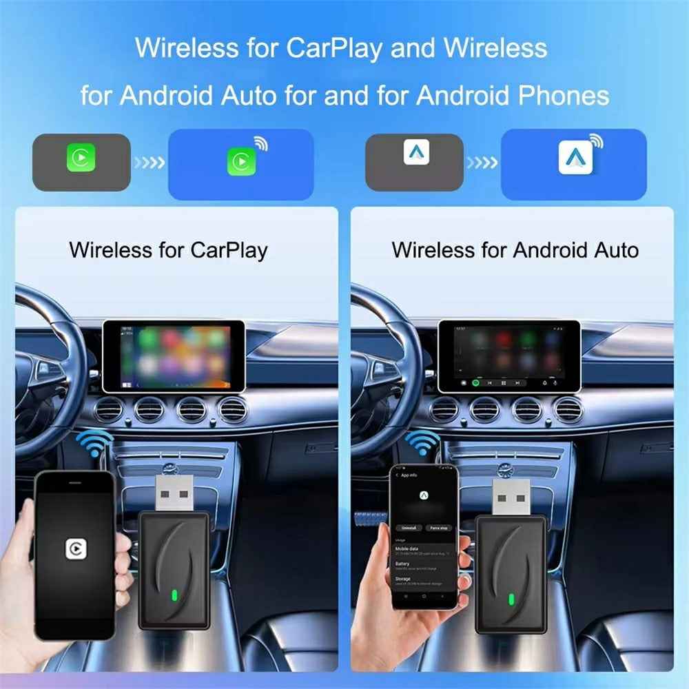 Wireless CarPlay Android Auto 2 in 1 Adapter for Car Navigation USB Dongle - with Type-C Adapter