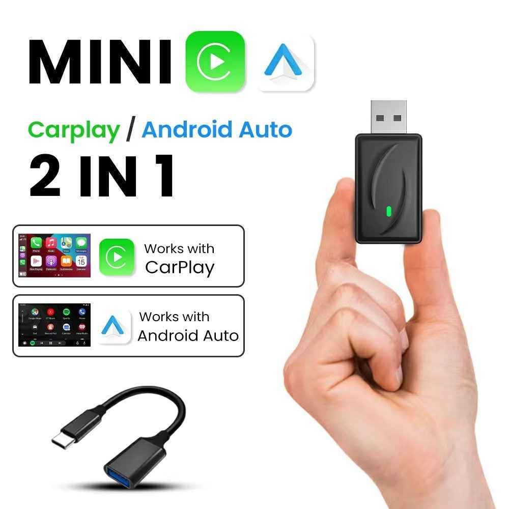 Wireless CarPlay Android Auto 2 in 1 Adapter for Car Navigation USB Dongle - with Type-C Adapter Cable