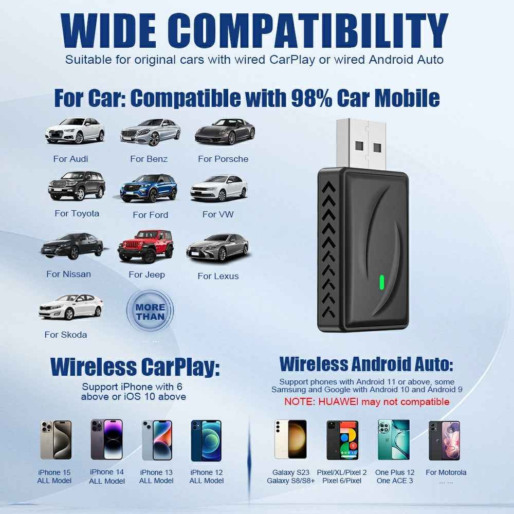 Wireless CarPlay Android Auto 2 in 1 Adapter for Car Navigation USB Dongle - with Type-C Adapter Cable