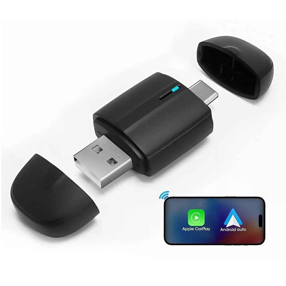 Dual Head 2 in 1 Carplay Android Auto Vehicle Wired to Wireless Adapter