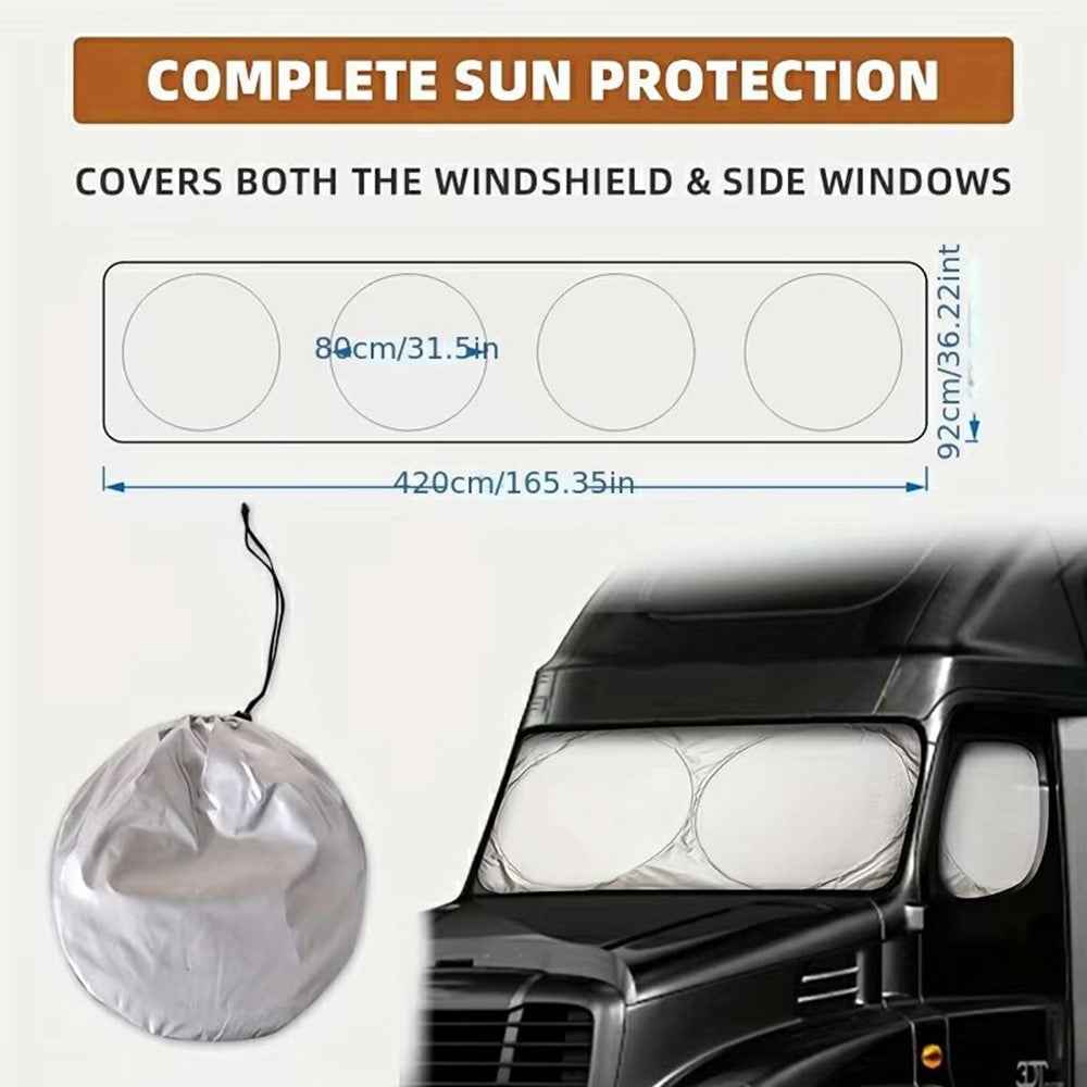 420 x 92cm Large Truck Sun Shade Heavy Duty Vehicle Sunshade Visor Foldable Heat Shield for Front Windshield Side Window