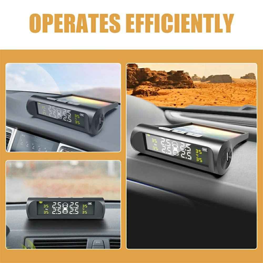 TPMS Tire Pressure Monitor System Solar Powered Wireless Car Tyre Sensor High Low Pressure Alert