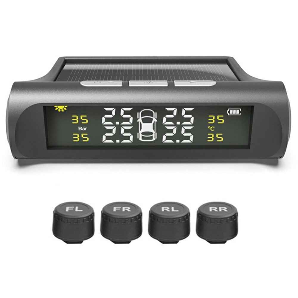TPMS Tire Pressure Monitor System Solar Powered Wireless Car Tyre Sensor High Low Pressure Alert