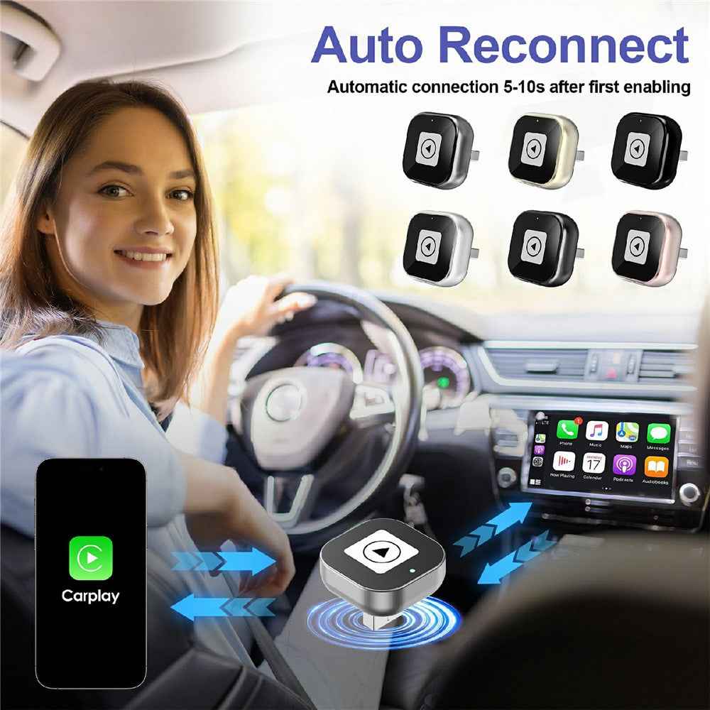 Mini 2 in 1 Wireless CarPlay Android Auto Adapter for Built-In Carplay / Android Auto Vehicles - Black