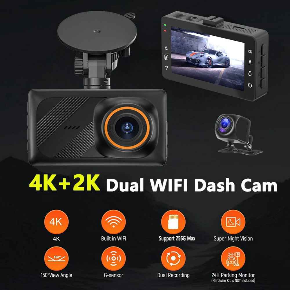A5 4K Front 2K Rear Car Dash Cam 3 Inch Dual Lens WiFi Smartphone Connection Vehicle Parking Recorder
