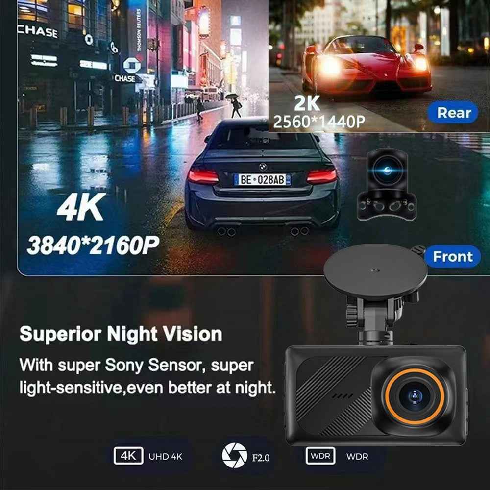 A5 4K Front 2K Rear Car Dash Cam 3 Inch Dual Lens WiFi Smartphone Connection Vehicle Parking Recorder
