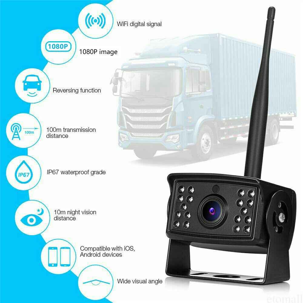 W105 For Vehicle Wireless Backup Camera 18 LED Night Vision HD 1080P IP67 Waterproof Wide Angle WiFi Cam