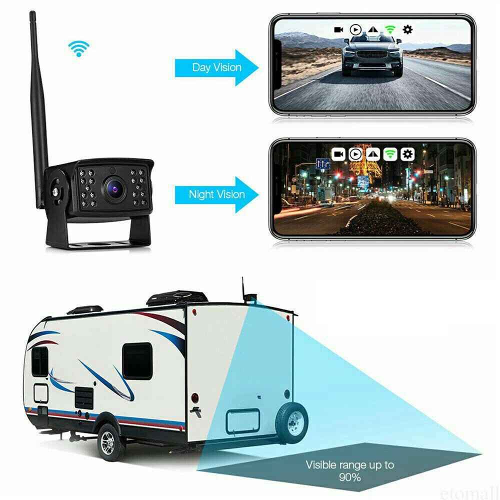 W105 For Vehicle Wireless Backup Camera 18 LED Night Vision HD 1080P IP67 Waterproof Wide Angle WiFi Cam