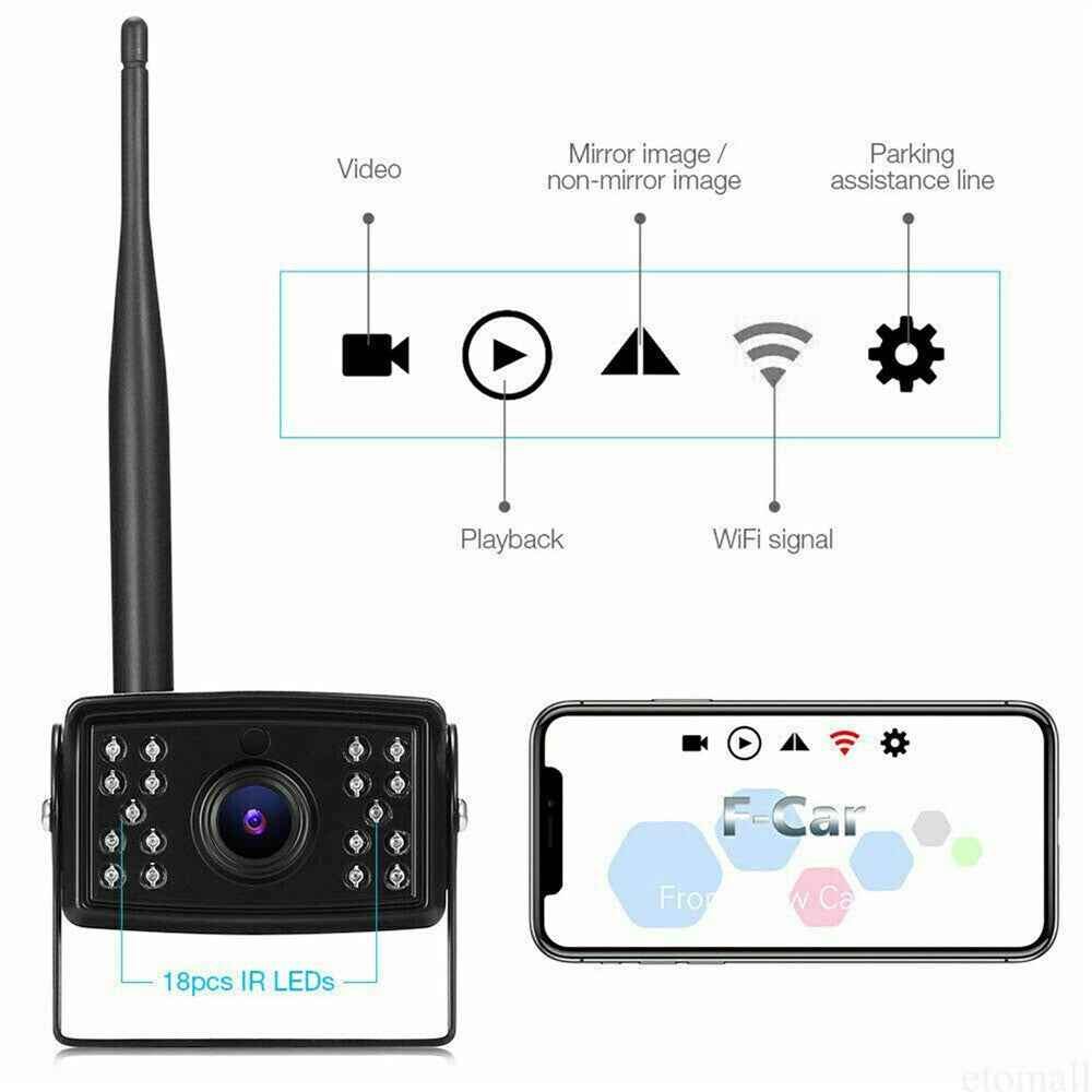 W105 For Vehicle Wireless Backup Camera 18 LED Night Vision HD 1080P IP67 Waterproof Wide Angle WiFi Cam
