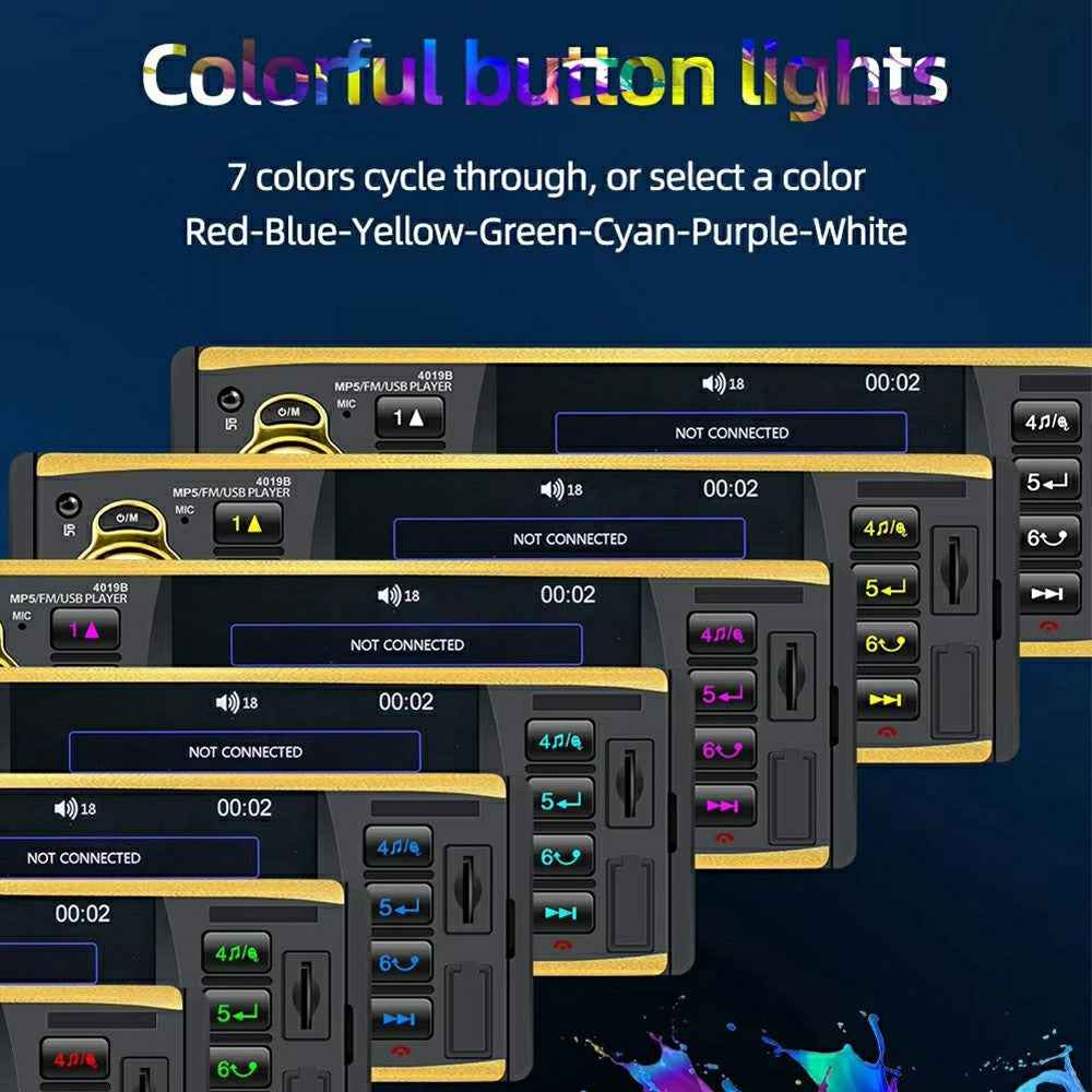 4019B 4.1 Inch IPS HD Screen MP5 Car Radio Bluetooth-Compatible SD AUX USB 7 Color Lights Lossless Audio Multimedia Player