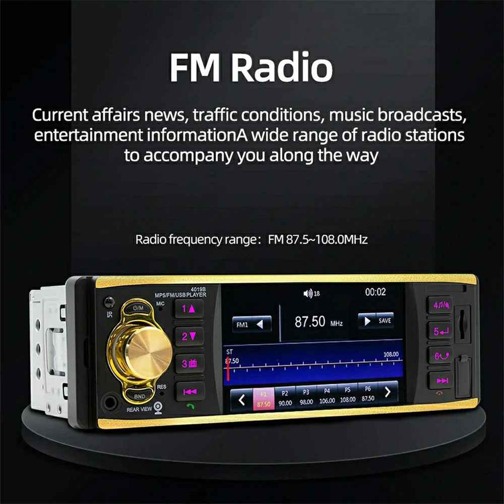 4019B 4.1 Inch IPS HD Screen MP5 Car Radio Bluetooth-Compatible SD AUX USB 7 Color Lights Lossless Audio Multimedia Player