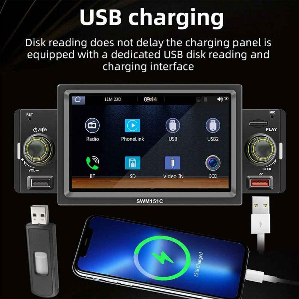 SW-151C 5 Inch Touch Screen MP5 Car Radio Wired CarPlay Android Auto Bluetooth-Compatible Multimedia Player