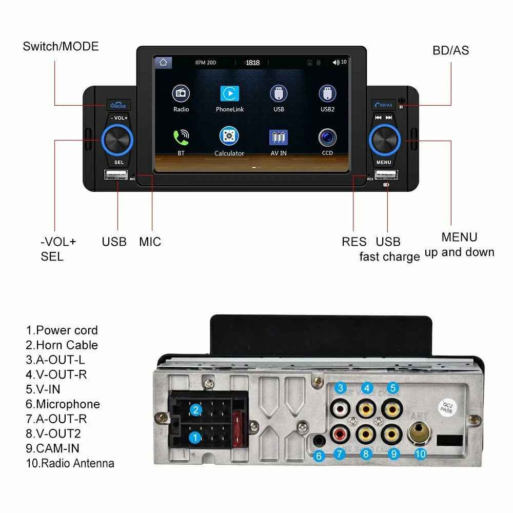 SW-151C Wired CarPlay 5 Inch Touch Screen MP5 Car Radio Bluetooth-Compatible Multimedia Player