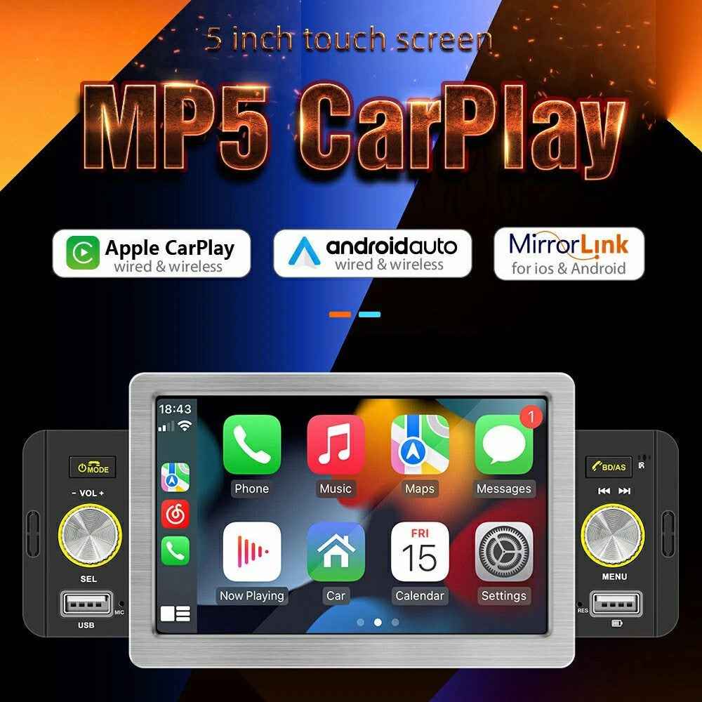 158C Wired CarPlay 5 Inch Touch Screen MP5 Player Radio Bluetooth-Compatible Car Multimedia Player