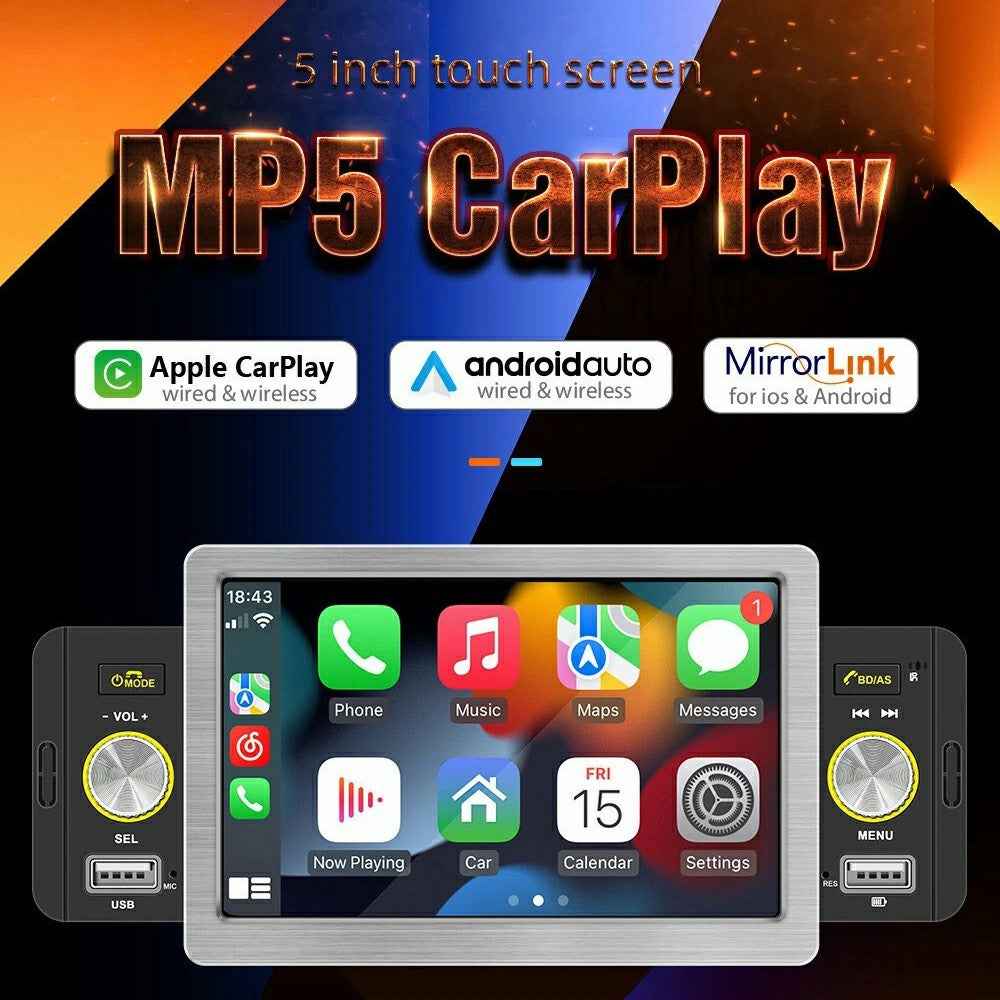 158W Wireless CarPlay 5 Inch Touchscreen MP5 Car FM Radio Bluetooth Multimedia Player