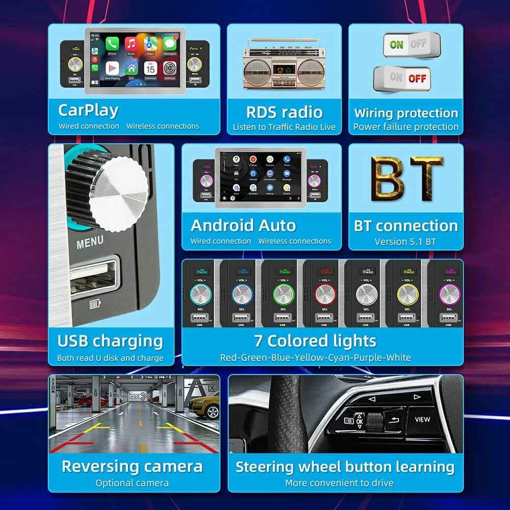 158W Wireless CarPlay 5 Inch Touchscreen MP5 Car FM Radio Bluetooth Multimedia Player