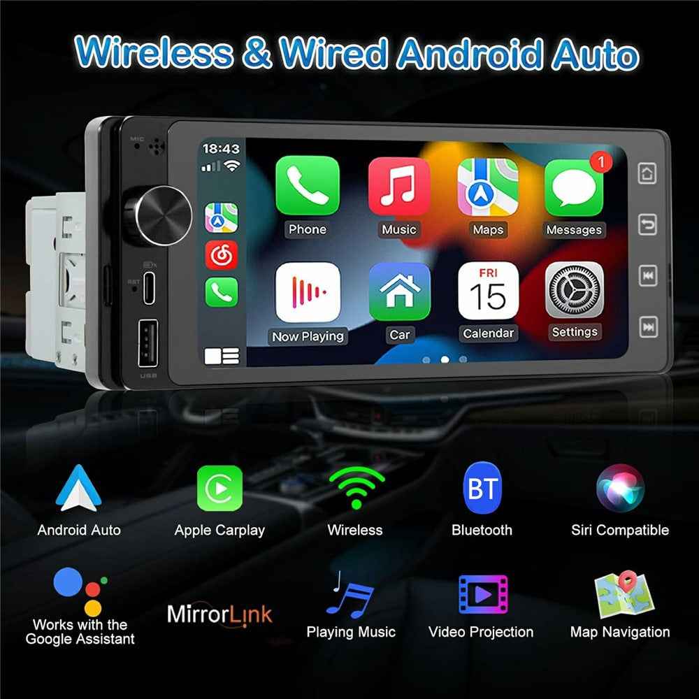 F6021W 6.86 Inch Wireless CarPlay Android Auto MP5 Player Car HD Backup Camera Navigation System