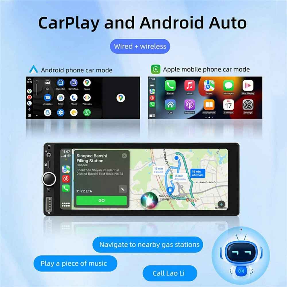F6021W 6.86 Inch Wireless CarPlay Android Auto MP5 Player Car HD Backup Camera Navigation System