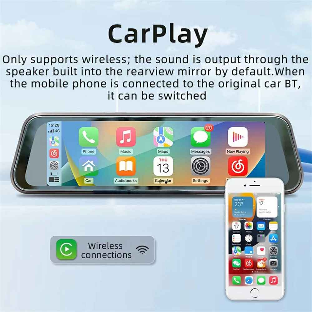 B5319R Carplay 9.36 Inch Dash Cam Bluetooth-Compatible Rearview Mirror Streaming Media HD Large Screen with Backup Camera
