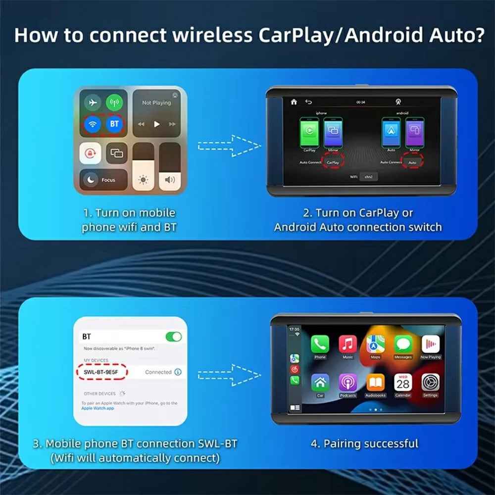 7 Inch Portable Car MP5 Player Wireless CarPlay Android Auto Bluetooth-Compatible FM Transmitter Dash Cam