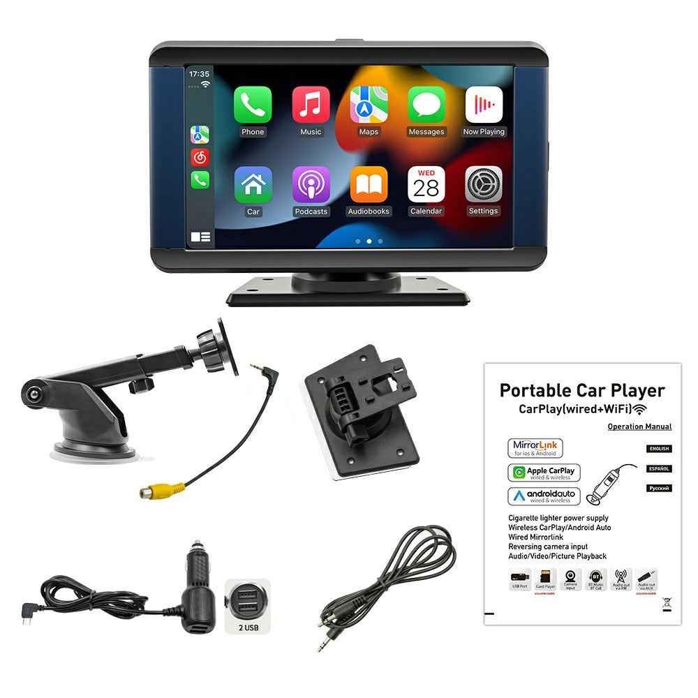 7 Inch Portable Car MP5 Player Wireless CarPlay Android Auto Bluetooth-Compatible FM Transmitter Dash Cam