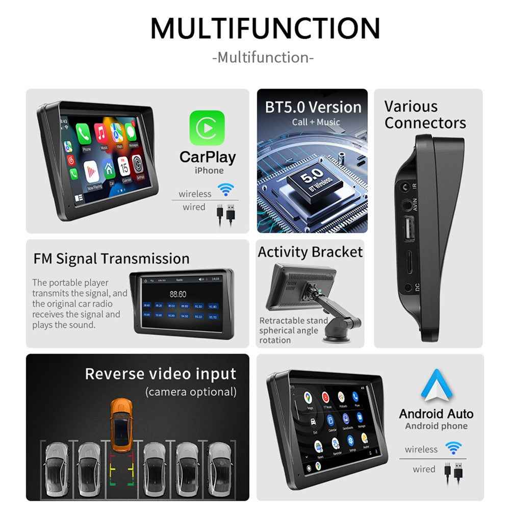 B300A Portable 7 Inch HD Large Screen Car MP5 Player GPS Navigation Bluetooth-Compatible Wireless CarPlay