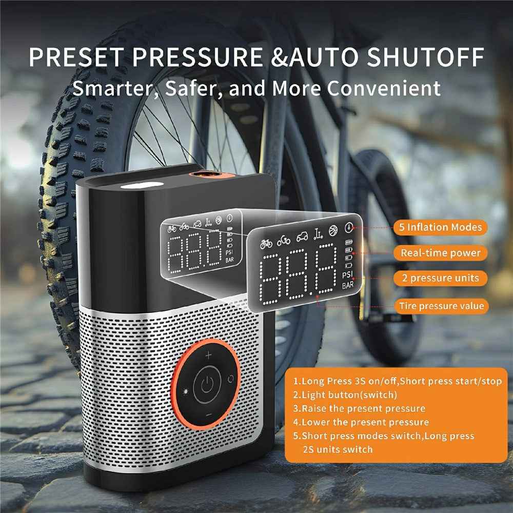 Portable Mini Air Compressor for Car Digital Display Wireless Tire Inflator Smart Pump with LED Light