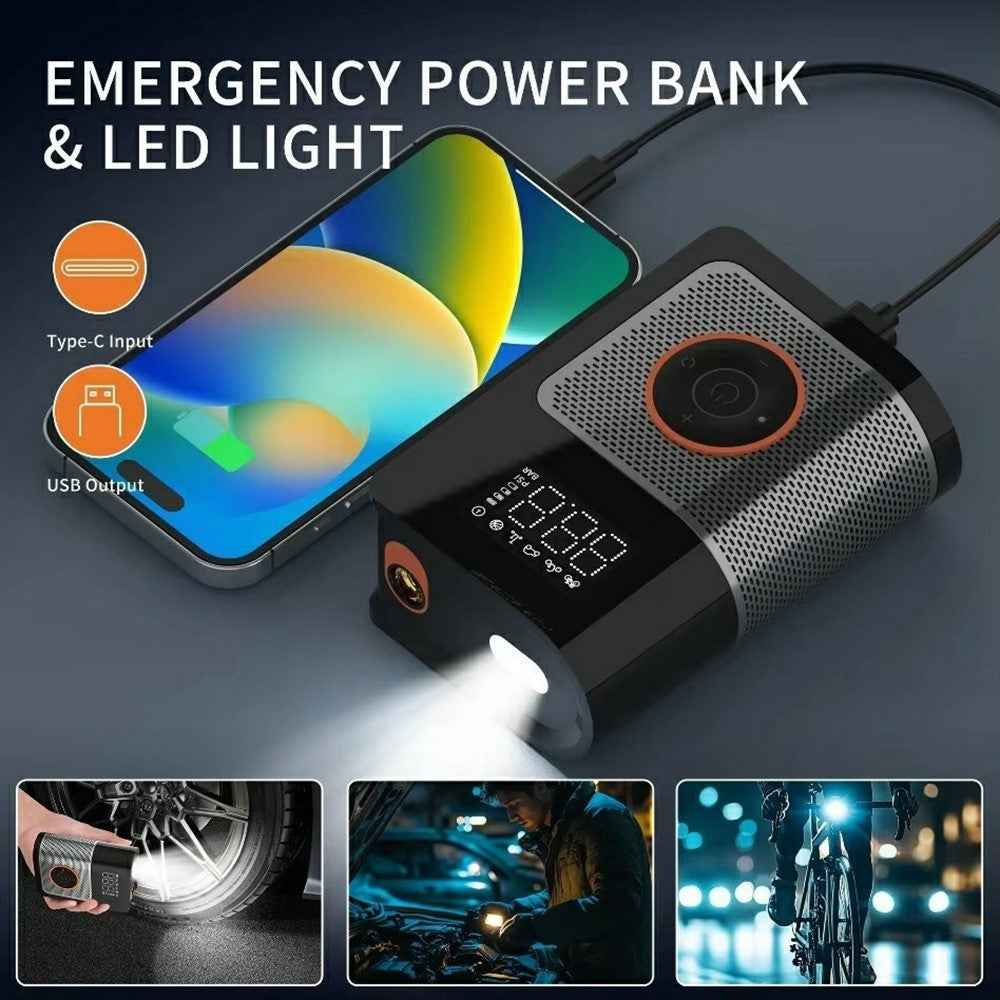 Portable Mini Air Compressor for Car Digital Display Wireless Tire Inflator Smart Pump with LED Light
