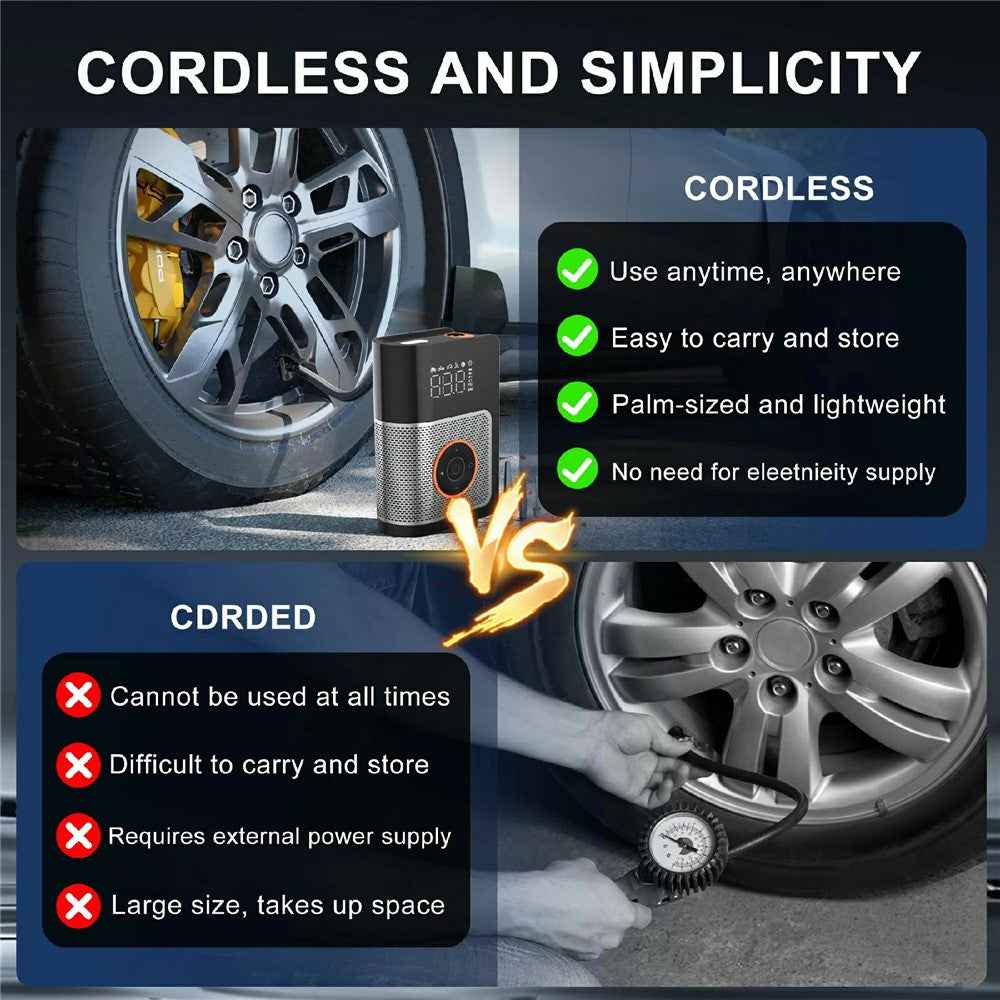 Portable Mini Air Compressor for Car Digital Display Wireless Tire Inflator Smart Pump with LED Light