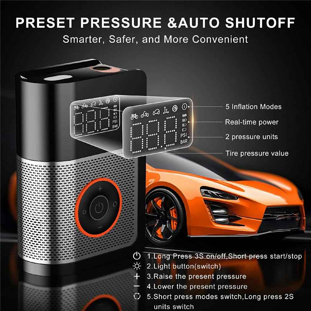 Portable Mini Air Compressor for Car Digital Display Wireless Tire Inflator Smart Pump with LED Light