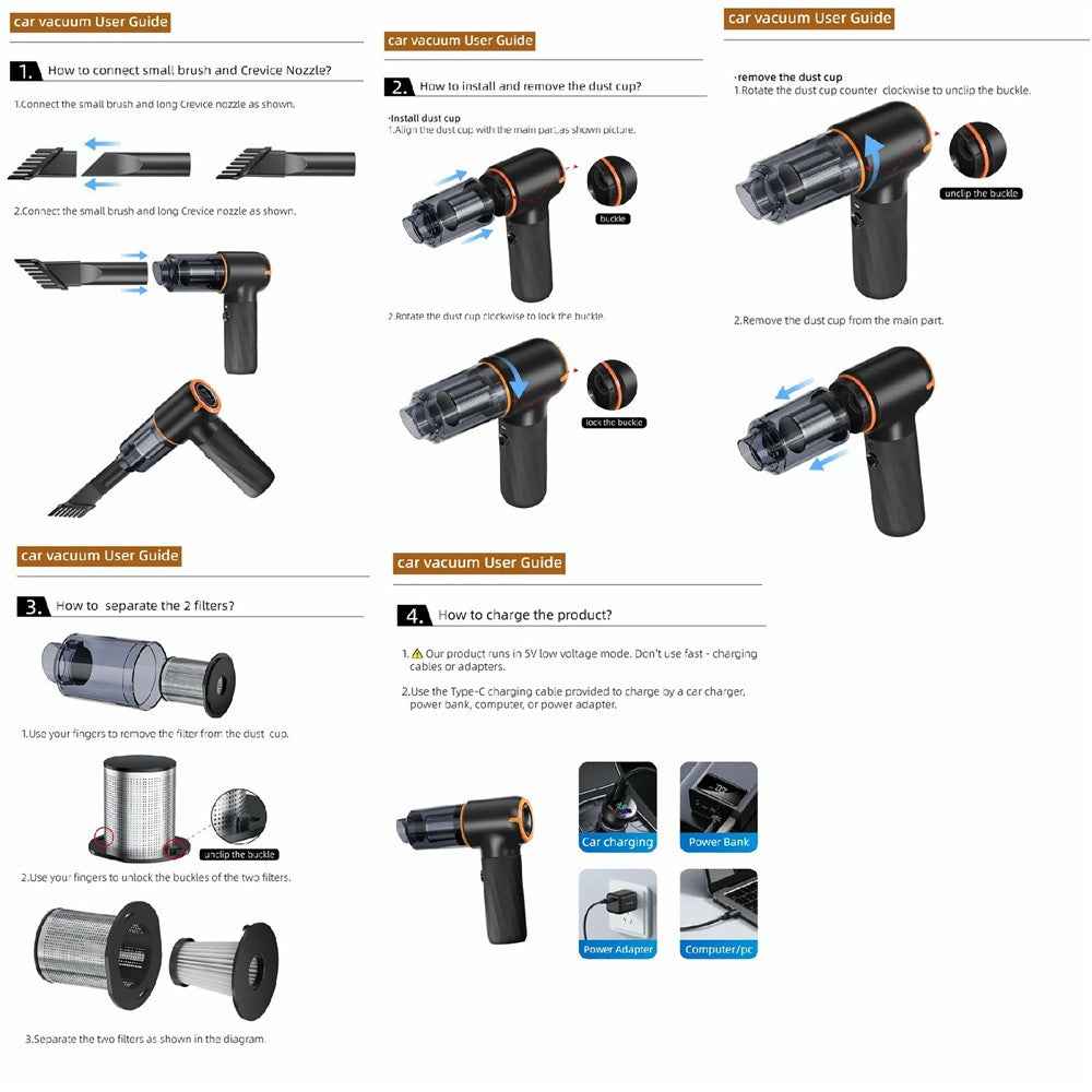 Handheld Mini Car Vacuum Cleaner Rechargeable Wireless Powerful Suction Cleaning Device