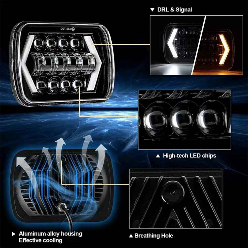 7 Inch 13-LED Arrow Design Square Head Lamp IP67 Waterproof Car Daytime Running Light