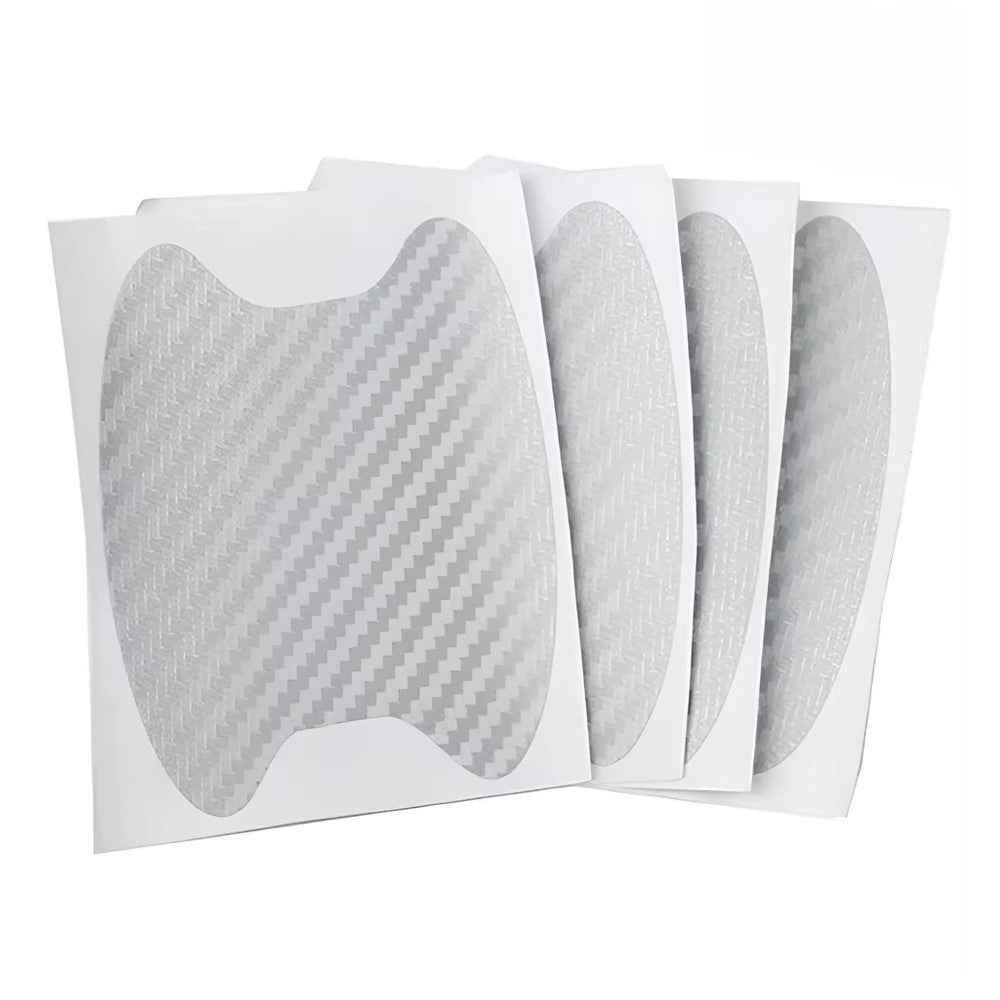 4Pcs Car Door Handle Cup Protector Carbon Fiber Sticker Anti Scratch Paint Protection Decal - White